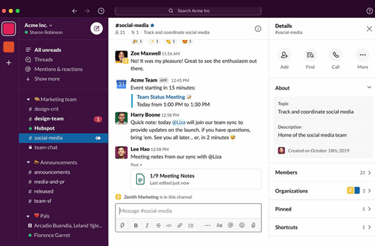 Slack communication tool in action
