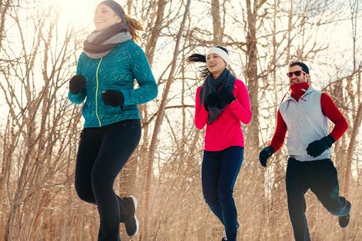 running with staff/friends in winter