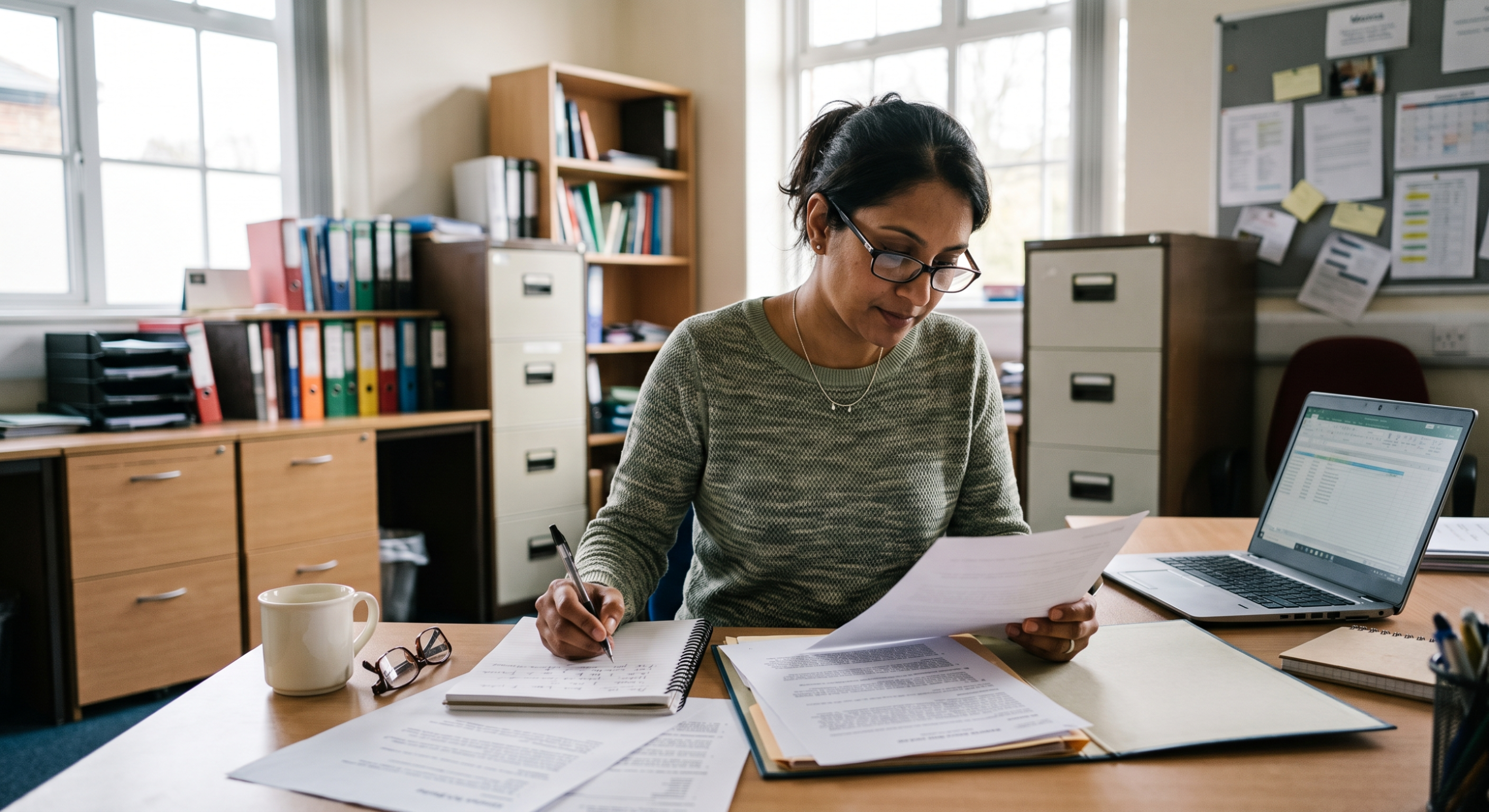 Teacher working on paperwork