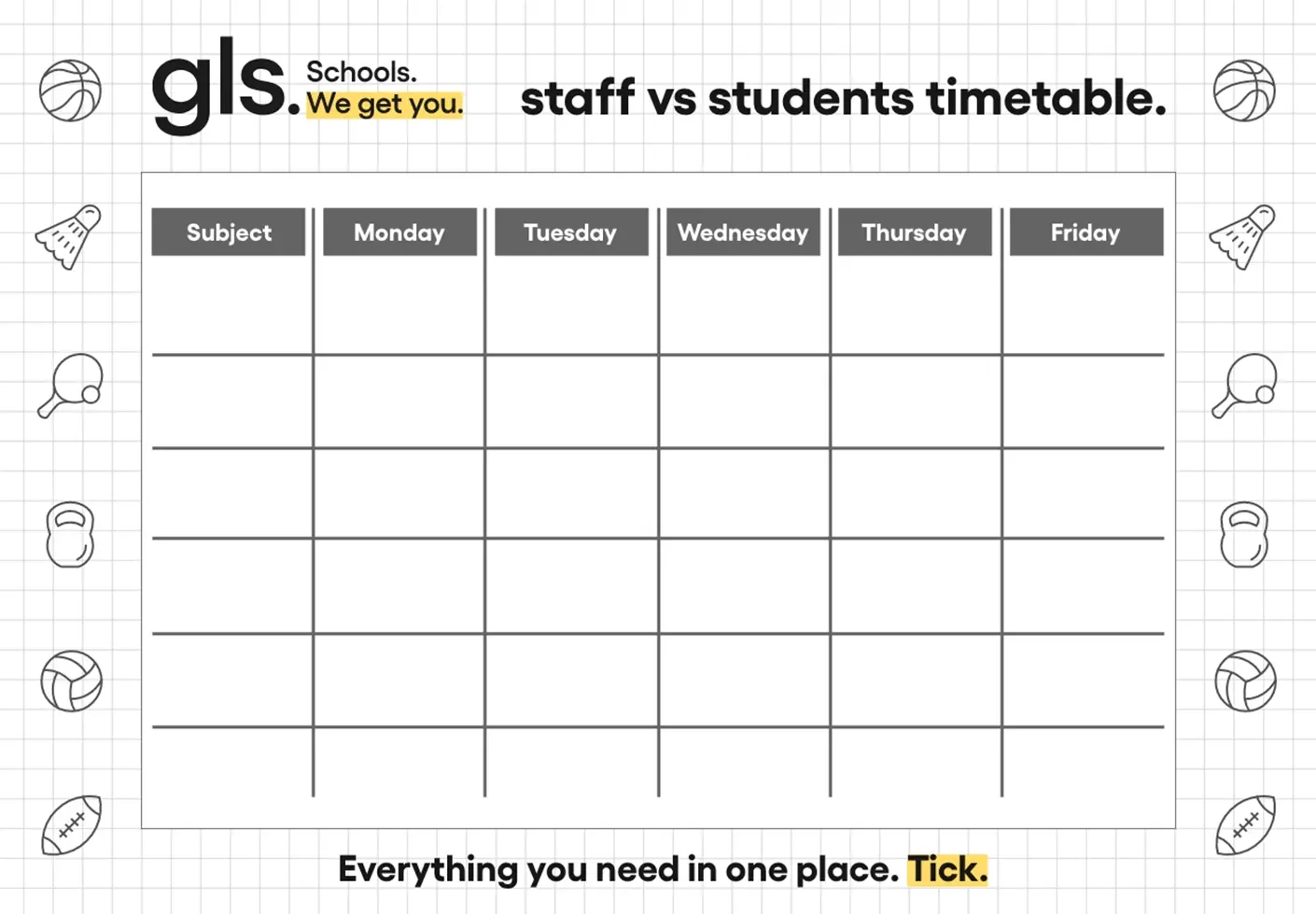 School sports week timetable